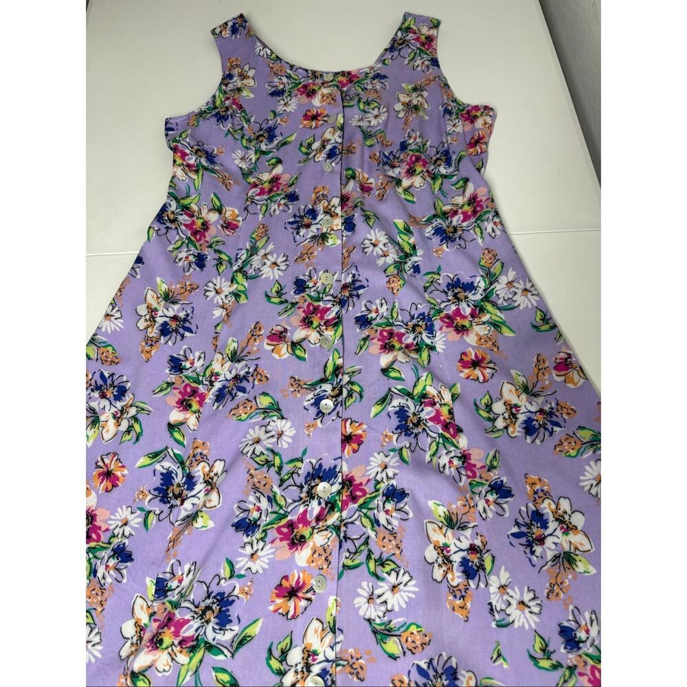 Koret Floral Midi Dress Purple Rayon Sleeveless Button Front Smocked Back Medium - Picture 8 of 13